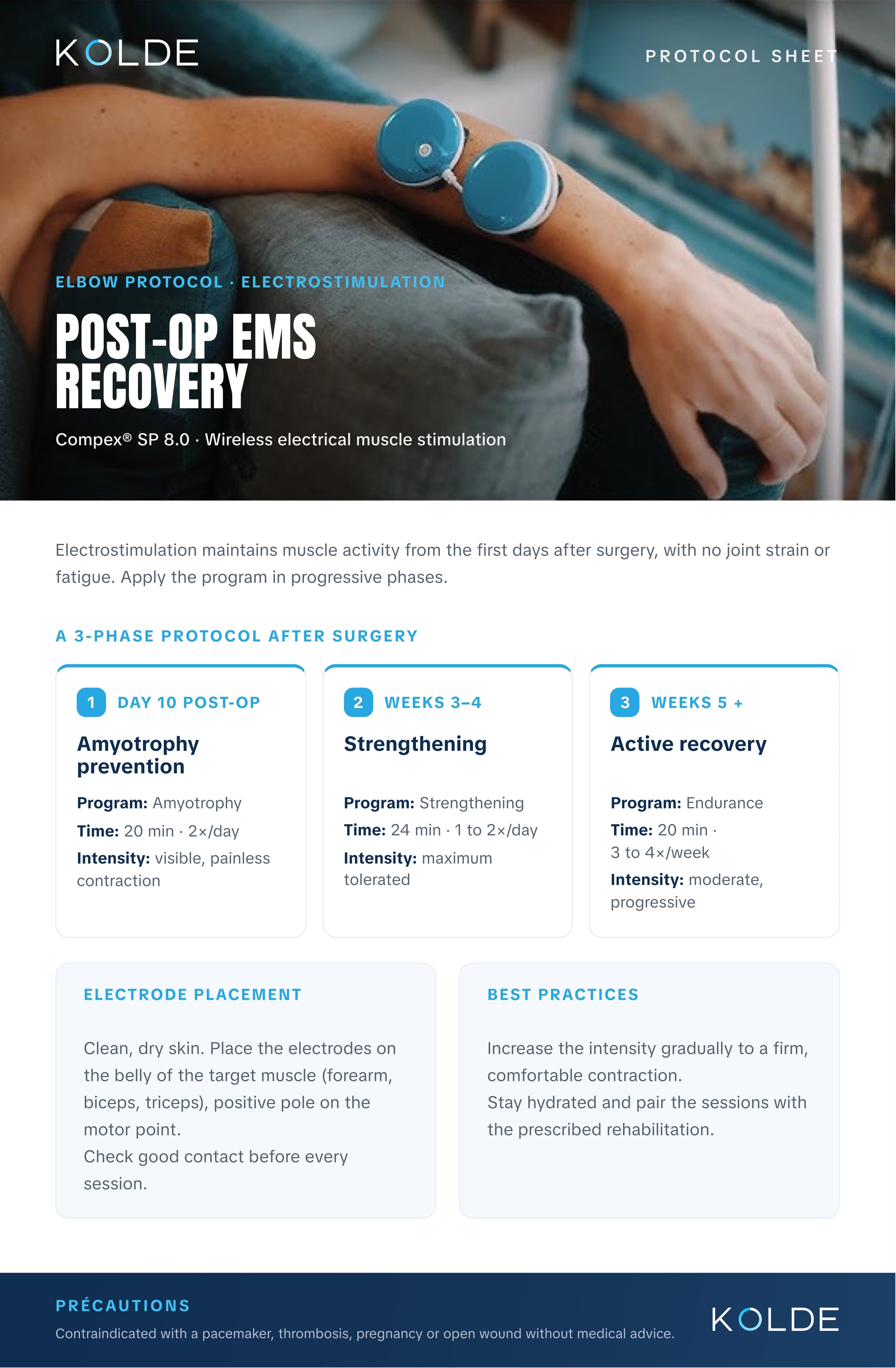Elbow protocol, Compex after surgery